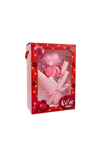 LOVE Decoratiune Artificiala Buchet Trandafir si Inima 23cm, in Cutie din Car...