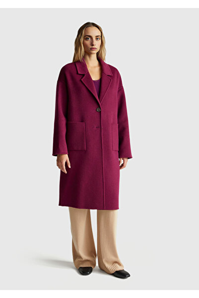 United Colors of Benetton Women's Purple Wool and Viscose Blend Buttoned Coat...