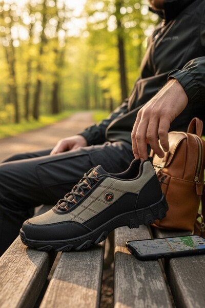 enoch حذاء إينوخ للرجال من جلد المنك الأسود المقاوم للماء للرحلات الخارجية وا...