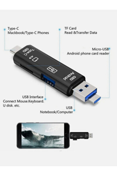 ANKTEK 5'i 1 Arada USB/Micro USB/Type C Çıkışlı Micro SD Kart Okuyucu Otg Çevirici