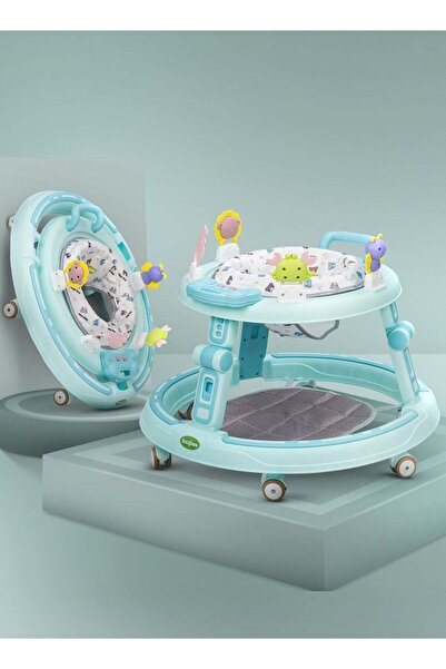 BAYBEE مشاية أطفال 2 في 1، بمقبض دفع، ومقعد قابل للدوران 360 درجة، وشريط ألعا...