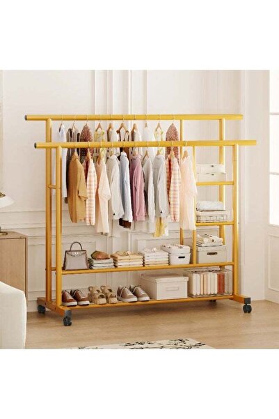 Türkiye Rolling Wardrobe Clothes Rack with Shelves, Durable Metal Garment Org...