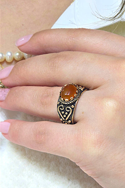 NBS Beautiful Naturel Stones Pure Copper Antique Ring Vintage Agate Adjustable
