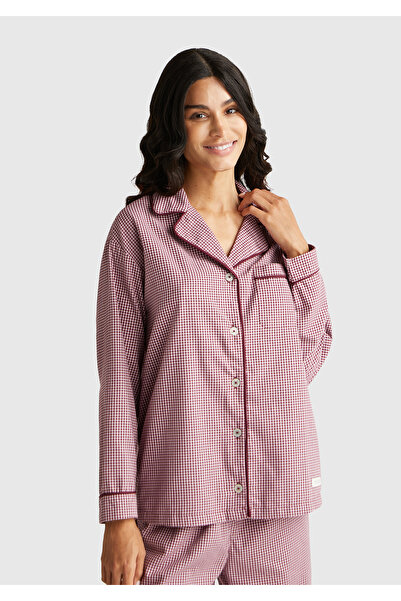 United Colors of Benetton Women's Purple 100% Cotton Square Patterned Logo Sh...