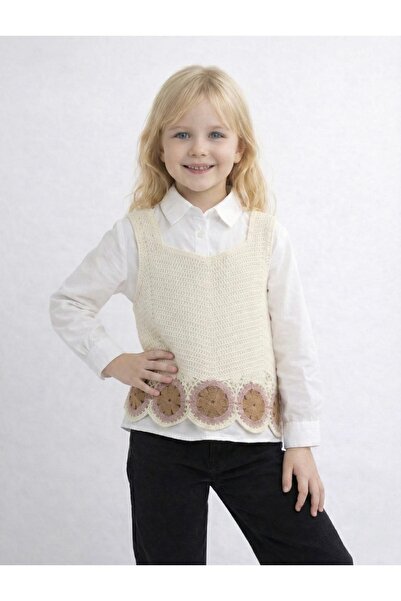 Store Çiçek Sütunlu Örme Süveter