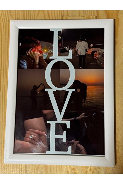 Kişiye Özel Fotoğraflı A4 Çerçeveli LOVE Tablosu – Sevgiliye Romantik Hediye