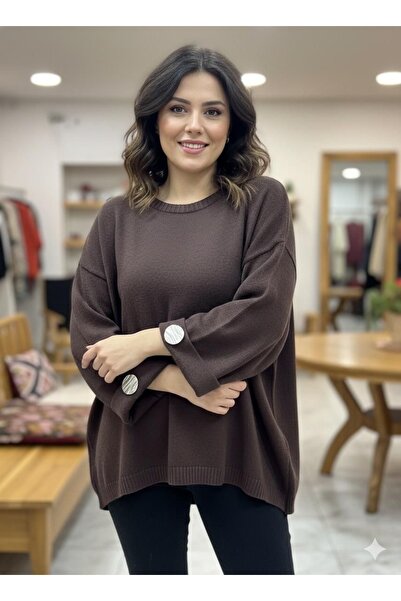 Butik Ayseba Women's Three-Quarter Sleeve Buttoned Knitwear Italian Sweater