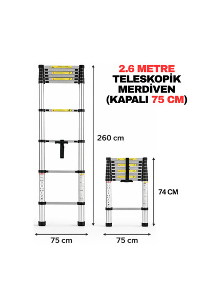 BERT Portatif Teleskopik Merdiven 2.6m (9 Basamak) | Kompakt Kapalı | Kaymaz ...