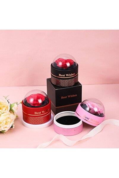 LOVE Round Soap Rose Gift Box Under Clear Dome 11x10 with Jewelry Drawer