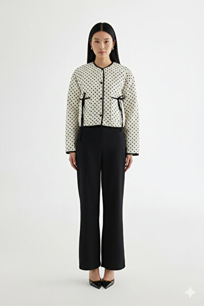 Distimi Polka Dot Lace-Up Quilted Jacket Cream