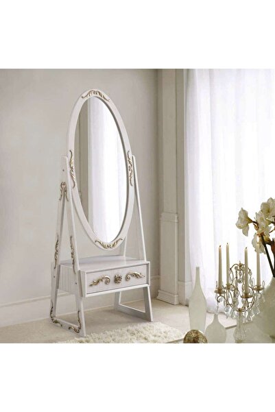 Dekordelisi Antik Avangarde Firuze Ayaklı Ayna Beyaz EN: 59 cm BOY: 160 cm DE...