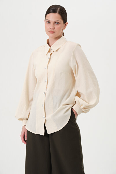 RELAXL Cămașă pentru femei, 100% bumbac, crem, cu mâneci bufante, 2XS-10XL