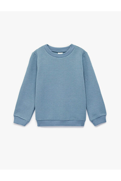 Koton Crew Neck Textured Blue Baby Boy Sweatshirt 6Smb10097Tk
