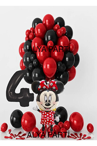 ALYA PARTİ 4 Yaş Rakam Folyo Balonlu Minnie Doğum Günü Seti
