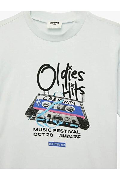 Koton Μπλουζάκι από βαμβακερό λαιμόκοψη με τύπωμα με κοντό μανίκι oversized