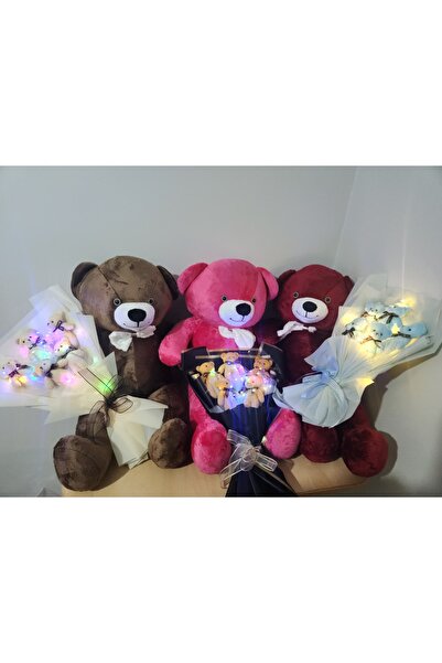 Store Sevgililer Gününe Özel 85 cm Peluş Ayıcık Ve Çantalı Ledli Ayıcık Buket...
