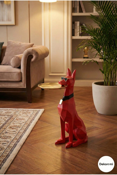 Dekoromi Tepsili Lüks Köpek Heykeli 75x42cm Doberman Sunumluk, Şaraplık, Karş...