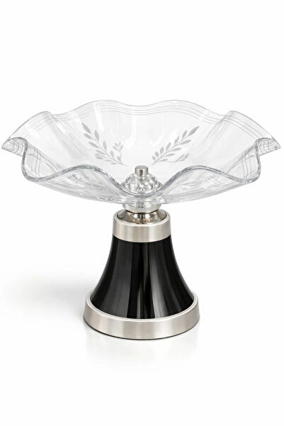 Urbanza Luxury Crystal Style Serving Bowl with Elegant Black Stand, Fruit Des...