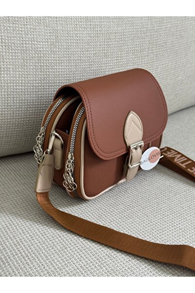 BAGLOVİS Multi-Pocket Adjustable Strap Lakos Leather Women's Cross Shoulder B...
