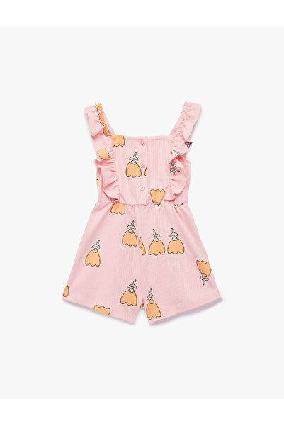 Koton Ruffle Detailed Floral Printed Pink Baby Girl Jumpsuit 6Smg30021Ak