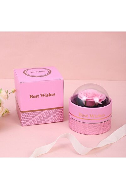 LOVE Cutie Cadou Rotundă cu Trandafir din Săpun sub Cupolă Transparentă 11x10...