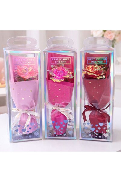 LOVE Decorative Bouquet with Crystallized Rose 24cm, in Transparent Plastic B...