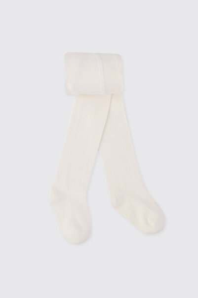 Panço Kız Bebek Pamuklu Ekru Külotlu Çorap