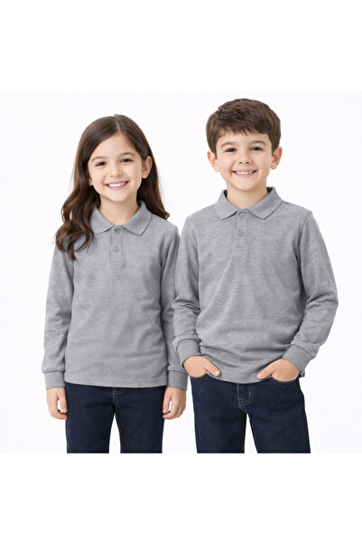 Store Gri Polo Yaka uzunkol T-shirt