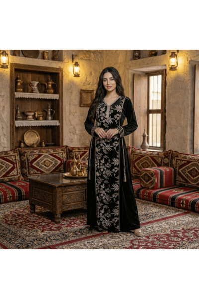 alqarat "Royal" Velvet Galabiya with Luxury Floral Embroidery