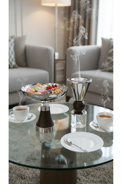 Generic A luxurious dessert serving stand with an elegant incense burner in a...