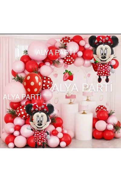 ALYA PARTİ Bol Balonlu MİNNİE Doğum Günü Seti Puantiyeli Doğum Günü Set