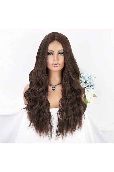 animis beauty Brown Satin Wig, Premium Synthetic Fiber with a , long wavy hai...