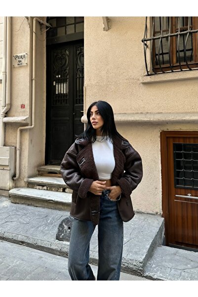 MEECY Textured Suede Inside Fur Oversize Zr Coat