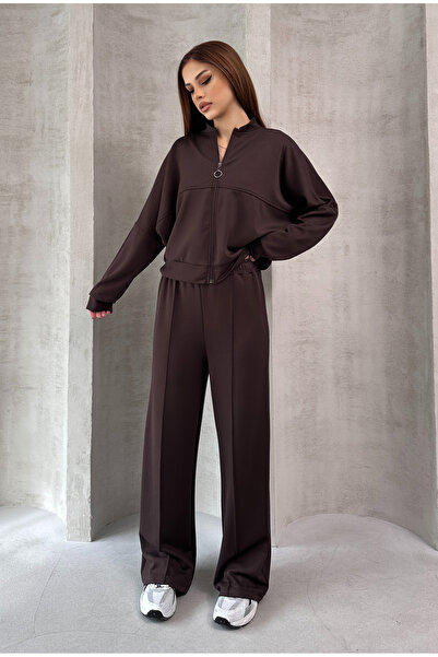queencity Modal Fabric Soft Textured Zippered Comfortable Women's Track Suit Set