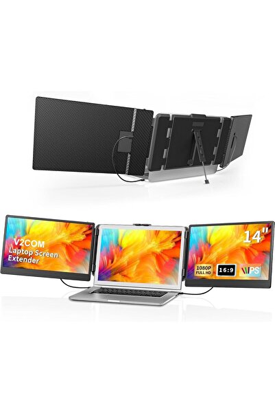 V2COM 14" FHD Portable Laptop Monitor – Dual Screen Extender with Speakers & ...