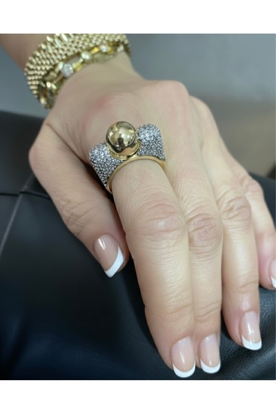 Byoz store Women's Silver Color Zircon Stone Gold Globe Detailed Design Ring