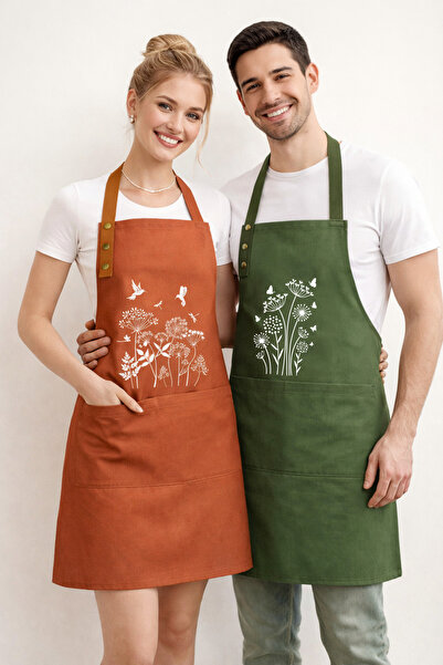 Hulganz Kitchen Apron Set of 2 Stain-Resistant Fabric Printed Chef Dishwashin...