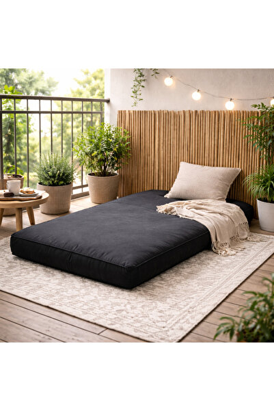 PUFBU 70x120 cm Siyah Yer Minderi – Dikişsiz Salaş Tasarım, Balkon & Ev Kulla...