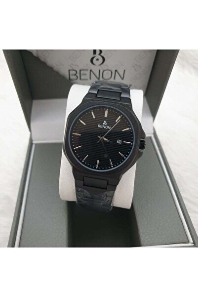 benon Men's Wristwatch Steel Waterproof Modern High Quality Black Strap with ...