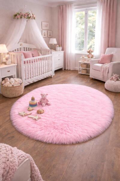 EYPRICH Kuzu Post Peluş Premium Yuvarlak Desen Yumuşak Tüylü - Pembe