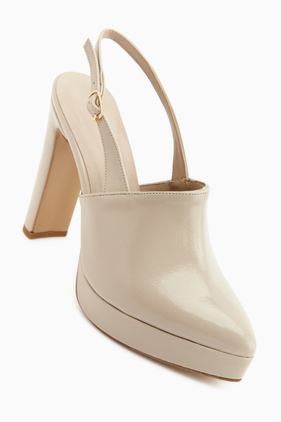 Limoya Marlen Beige Pointed Toe Slingback Platform Heeled Women's Shoes