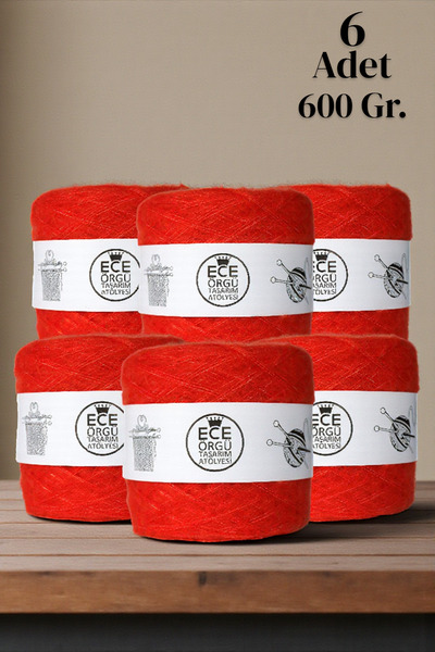 Ece Örgü Tasarım Atölyesi fir de tricotat angora portocaliu închis, trei stra...