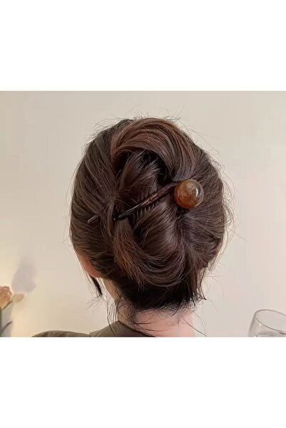 SOFT Vintage saç topuz tokası boncuklu kahverengi topuz tokası retro toka