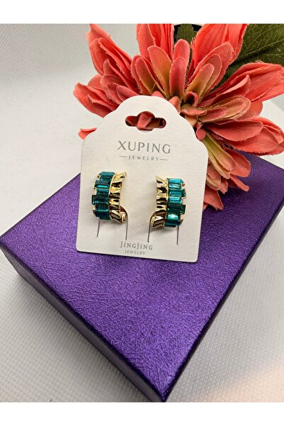 XUPING JEWELRY KUYUMCU SERİ 14K RENGİ TURKUAZ YELPAZE MODEL ÇELİK KÜPE