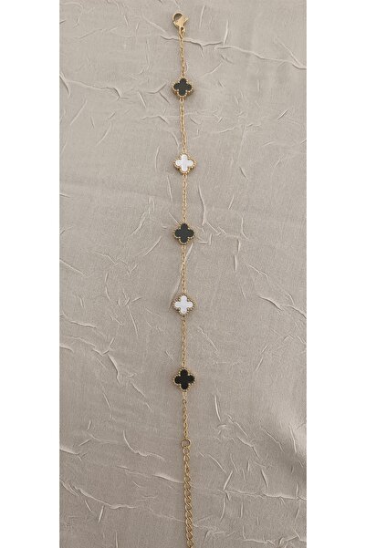 Shae Jewelry مجموعة من 5 أساور موديل يونكا باللونين الأسود والأبيض من الفولاذ...