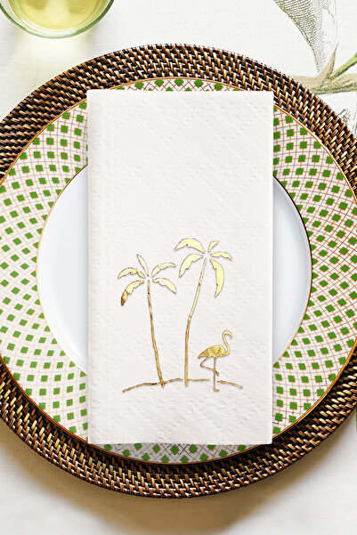 Story مناديل من القماش الأبيض المزخرف بنقش أوراق النخيل الذهبية مقاس 20x40 سم...