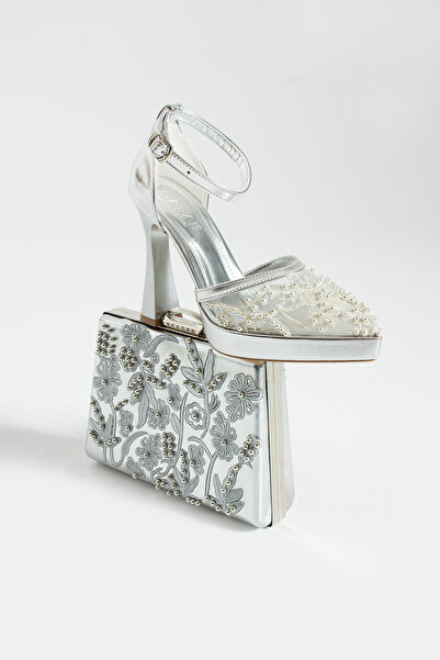 dabab shoes Pearly Silver Shoe Bag Combination Platform 11cm Heeled Pearl Str...