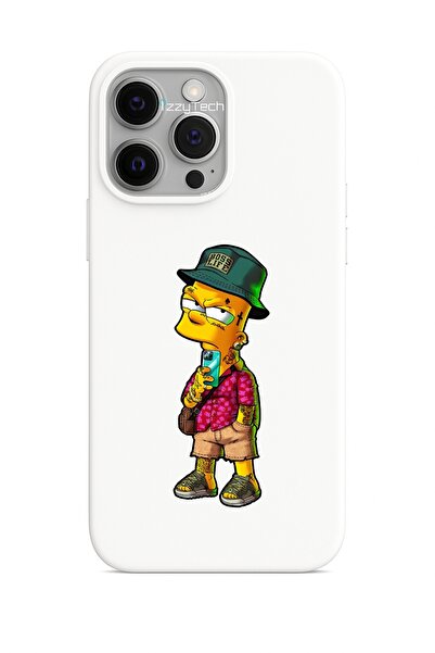 izzytech حافظة بيضاء بنمط سيمبسون بارت سيمبسون متوافقة مع هاتف آيفون 15 بلس