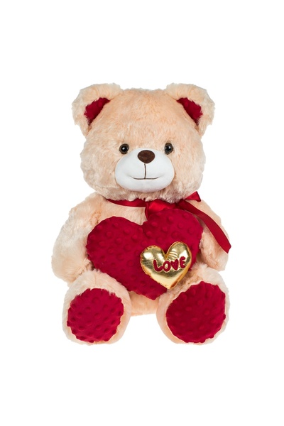 OEM Teddy bear, beige, red and gold heart, Love, 40 cm, Valentine's Day