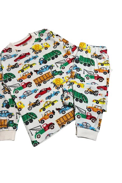 Fil Kids Boy's 100% Cotton White Color Truck Tow Truck Taxi Patterned Long Sleeve Winter Pajama Set